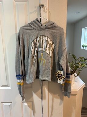 47 Slate Grey Hoodie with Blue & Yellow Sleeve Stripes